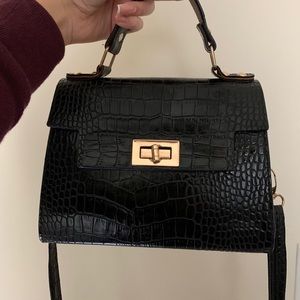 Faux Leather Black Purse W/ Strap